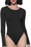 Avidlove Y2K Black Bodysuits for Women Long Sleeve Crew Neck Body Suits for Womens Thong Going Out Tops (Black, M)