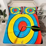 Colorful Archery Target Full Size Fitted Sheet,Watercolor Circles Painted Print 3 Pieces Kids Teenager Room Decor Arrow Pocket 2 Pillowcases