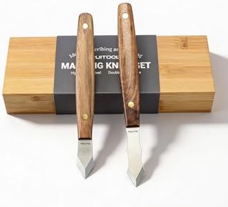RUITOOL Profession Marking Knife Set for Woodworking, Ambidextrous Scribe Tool with Bamboo Storage Box, High Carbon Steel Double Beveled Blade with Wooden Handle, Precision for Carpenter, DIY Handyman