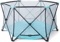 Regalo Safety My Play Portable Baby Playpen & Play Yard, Foldable 6-Panel Indoor Outdoor Playpen for Babies & Toddlers, Mesh Sides, Washable Fabric, 48”, Aqua/Black