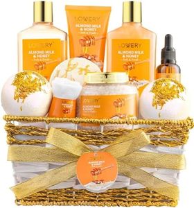 Gift Basket for Women - 10 Pc Almond Milk & Honey Beauty & Personal Care Set - Home Bath Pampering Package for Relaxing - Spa Self Care Kit - Thank You, Birthday, Mom, Anniversary Gift