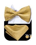 Dubulle Mens Paisley Floral Bow Ties Silk Pre-tied Bowtie for Men with Pocket Square Cufflinks Wedding Party,Gold