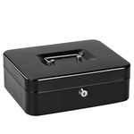 Jssmst Locking Large Metal Cash Box with Money Tray,Lock Box,Black