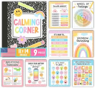 Hadley Designs Calming Corner Posters for Classroom Decor -9 Calm Down Corner Supplies Classroom Must Haves, 11x14 Feelings Emotions Chart for Kids, Pastel Mental Health Posters for School Counselors