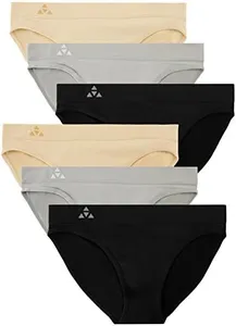 Balanced Tech Women's 6 Pack Seamless Low-Rise Bikini Panties - Black/Nude/Gray - X-Small