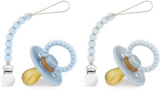 Luladream Pacifier and Clip Set - Natural Rubber Nipple - Soft Teething Handle - for Infants Baby's and Toddlers, 0-18 Months (Sky Blue + Ash Blue + Clips)