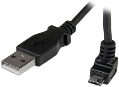 StarTech.com Cable Adaptador 2m USB A Macho a Micro USB B Macho Acodado en Ángulo hacia Arriba para Teléfono Móvil Smartphone Datos Negro