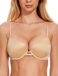 WingsLove Women's Push Up Everyday Basic Comfort Lightly Padded Underwire Plunge T-Shirt Bra Lift Up,Honey Nude34B