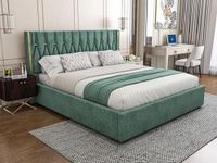 SABTA Modern Upholstered Queen Size Bed with Box Storage for Bedroom | Wooden Double Bed with Storage | Platform Cot Bed with Upholstery Premium Fabric | Sheesham Solid Wood, (Green) | 6.5 x 5 Ft