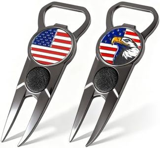 FINGER TEN Golf Divot Repair Tool and Ball Marker 7-in-1 Value 2 Pack, Premium Leather Grip Tools with Belt Clip, Club Tee, Club Groove Cleaner, Bottle Opener, Putting Alignment Guide (Glossy Black)