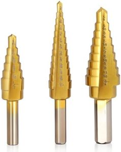 COMOWARE Step Drill Bit Set - Titanium Coated, Double Cutting Blades, High Speed Steel, Short Length Drill Bits Set of 3 pcs, Total 28 Sizes