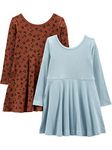 Simple Joys by Carter's Girls' 2-Pack Stretch Rib Dresses, Brown Animal Print/Dusty Blue, 3 Years (Pack of 2)