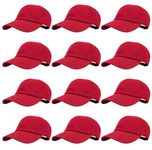 Gelante Baseball Caps Hats 100% Cotton Plain Blank Adjustable Size Wholesale Bulk of 12 Pack, Red, One Size