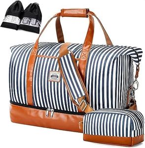 Lekesky Weekend Travel Bags for Women - 50l Foldable Overnight Bag with Shoes Bags & Toiletry Bag & Shoes Compartment, Travel Holdall Bag for Airlines, Maternity Hospital Bag (Striped,50.8*28.4*33cm)