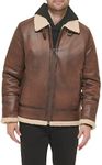 Calvin Klein Mens Faux Leather Jacket Men - Bomber Jacket With Shearling Lining, Shearling Lined Brown, XX-Large