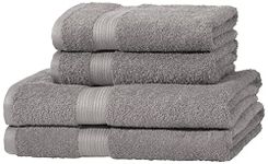 Amazon Basics 4 Piece Fade resistant bath towel set for bathroom, 100% Cotton soft and absorbent, 2 Bath + 2 Hand Towels, Grey