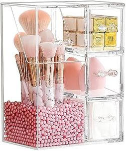 Makeup Brushes Organiser Make-up Pinsel Holder Desktop Storager Arcylic Bottle for Makeup Brushes Pen Pencile Ruler (Pink-3 drawer)