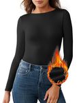 QOMEWA Women's Thermal Shirts Long Sleeve, Black Stretch Lightweight Thermal Tops Slim Fit Thermal Undershirt for Cold Weather