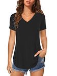 Florboom Womens T Shirts Short Sleeve V Neck Loose Summer Tees Basic Tops, Black 18 20