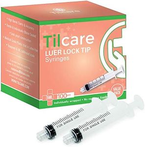 5ml Syringe Without Needle Luer Luck 100 Pack by Tilcare - Sterile Plastic Medicine Droppers for Children, Pets or Adults – Latex-Free Oral Medication Dispenser - Syringes for Glue and Epoxy