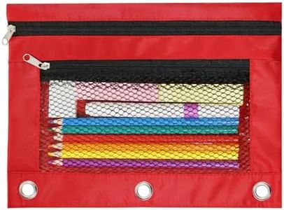 INNOIO 3 Ring Binder Pencil Pouch - Oxford Fabric Pencil Case with 2 Zippered Pockets, Clear Mesh Window Pencil Bag, B5 Size for School, Office & Travel Supplies (Red)