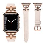 Wearlizer Leather Band Compatible with Apple Watch Band 38/40/41/42mm Women, Genuine Leather Wristband with D-Shape Buckle Strap for iWatch Bands Series 10 9 8 7 6 5 4 3 2 1 SE, Starlight/Rose Gold