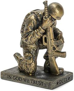 Dicksons Duty Faith God Praying Soldier 5 inch Gold Resin Stone Table Top Figurine