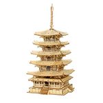 Rolife Architecure Building Set 3D Puzzle Five Storied Pagoda,Model Kits for adults to build,Zen Home Desk DecorationGift for Men Kids