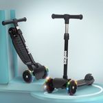 BAYBEE Zoomie Kick Scooter for Kids, Foldable Kids Scooter with 4 Height Adjustable Handle & Brake, LED PU Wheels, Black, 3 to 8 Years