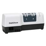 Chef'sChoice 250 Diamond Hone Hybrid Sharpener Combines Electric and Manual Sharpening for Straight and Serrated 20-Degree Knives Uses Diamond Abrasives for Sharp Durable Edges, 3-Stage, White