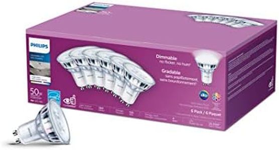 PHILIPS LED Light Bulb - 50W GU10 Glass Bright White (3000K) 6 Pack