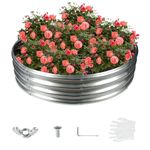 YSEJOMP 48 Inch Diameter Silver Galvanized Garden Raised Bed/Plant Box/Fire Pit Ring-0.8mm Thick,12 Inch Tall,Crimped Edge and Corner,No Sharpe,Perfect for Plantings (4FT Diameter, Round)