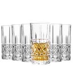 binsakao Tall Highball Glasses Set of 6, 14 Ounce Cups, Textured Designer Glassware for Drinking Water, Beer, or Soda, Trendy and Elegant Dishware, Dishwasher Safe