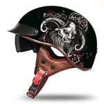 Motorcycle Half Helmet German Style Retro Jet Helmet Skull Cap Sun Visor Quick Release Buckle ECE Approved Men Women Motorbike Open Face Safety Helmet,for Cruiser Chopper 11,M:57-58CM