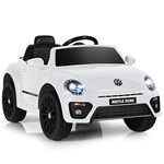 Costzon Ride on Car, 12V Licensed Volkswagen Beetle Battery Powered Vehicle w/Remote Control, Spring Suspension, Lights, USB, Horn, Music, 4 Wheeler for Boy Girl Gift, Electric Car for Kids, White