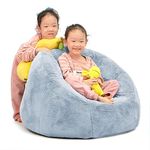 N&V Small Bean Bag Chair for Kids, Children Mini Bean Bag Sack, Foam Filling, Includes Removable and Machine Washable Cover, 27in, Soft Faux Fur (Grey)