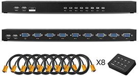 TENINYU USB 2.0 KVM Switch Manual Selector Rack Mount Metal Box Adapter with VGA USB KVM Cables for Computer PC Laptop Notebook Monitor Keyboard Mouse (8 Port KVM)