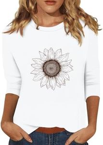 3 Quarter Sleeve Tops for Women 2025 Cute Sunflower Dandelion Prints 3/4 Length Sleeves Tops for Women Crewneck Plus Size Summer Elbow Length Sleeve Blouse Three-Quarter-Sleeve Top Woman