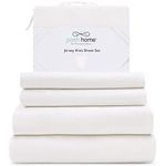 Posh Home Jersey Knit Sheet Set – 4-Piece Jersey Bed Sheets – T-Shirt Breathable & Soft Cotton Jersey Sheets - Includes Flat Sheet, Jersey Fitted Sheet, & 2 Pillowcases - Full Jersey Sheets, White