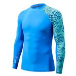 HUGE SPORTS Men's Splice UV Sun Protection UPF 50+ Skins Rash Guard (Blue Digital, XL)