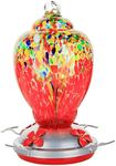 WOSIBO Hummingbird Feeder for Outdoors Patio Large 32 Ounces Colorful Hand Blown Glass Hummingbird Feeder with Ant Moat Hanging Hook, Rope, Brush and Service Card (Red-Sunrise)