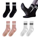 TSHAOUN 3 Pairs Non-Slip Yoga Socks with Grips, Pilates Socks for Women Cotton Dance Barre Ballet Socks, Ladies Yoga Socks Fall Prevention Grip Socks for Home Workout Gym Sports Fitness (3 Colors)