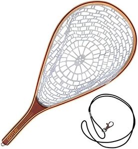 Goture Fly Fishing Landing Trout Net Catch and Release Net - Wooden Frame with Soft Rubber Mesh