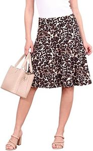 Popana Womens Casual Knee Length A-Line Stretch Midi Skirt Plus Size Made in USA Size L DT43 Leopard Print