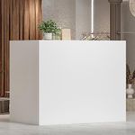 Hitow Modern Reception Desk Counter Table, L-Shap Reception Room Front Desk with Lockable Drawer & Open Shelves, Retail Counter for Salon Checkout Office, White (55.9" W x 32.3" D x 48.4" H)