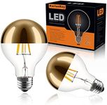 KarlunKoy Half Chrome Light Bulb 6W (60W Equivalent) Dimmable LED Edison Bulb G80/G25 Globe Shape Decorative LED Bulb Half Gold Reflected Light 2700K Soft White E26 Base Pack of 2