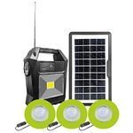 Epyz Portable Solar Generator Lighting Kit,4000mAh Solar Powered Electric Generator System with Solar Panels 3 LED Lamps With FM Music Player for Outdoor Camping Home Emergency Backup Power Supply