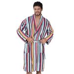 Rangoli 100% Cotton Bathrobe for Men with Matching Slippers | Pinstripe 420 GSM Unisex bath robes with Pockets, Lightweight & Highly Absorbent Luxurious Full Sleeves Bath Gown/Bath Robe (Off White, M)