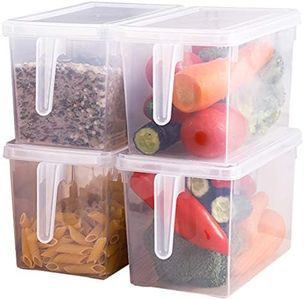 Sooyee Fridge Storage Containers Produce Saver, 4 Pack x 5L Stackable Refrigerator Organizer Keeper with Handle to Keep Fresh for Produce, Food,Fruits, Vegetables, Meat and Fish,Clear