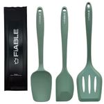 FiABLE Premium Big Silicone Spatula for Cooking - Set of 3 - High Heat Resistant, Seamless Design Silicone Spatulas -1 Big Spoonula, 1 Big Spatula, 1 Big Turner - Green